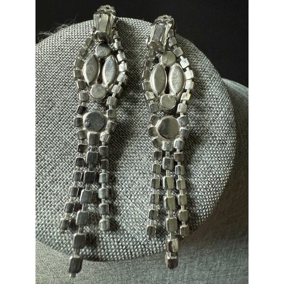 Vintage Rhinestone Earring Dangle Drop Chandelier Clear Hanging Pierced Formal - Picture 2 of 4